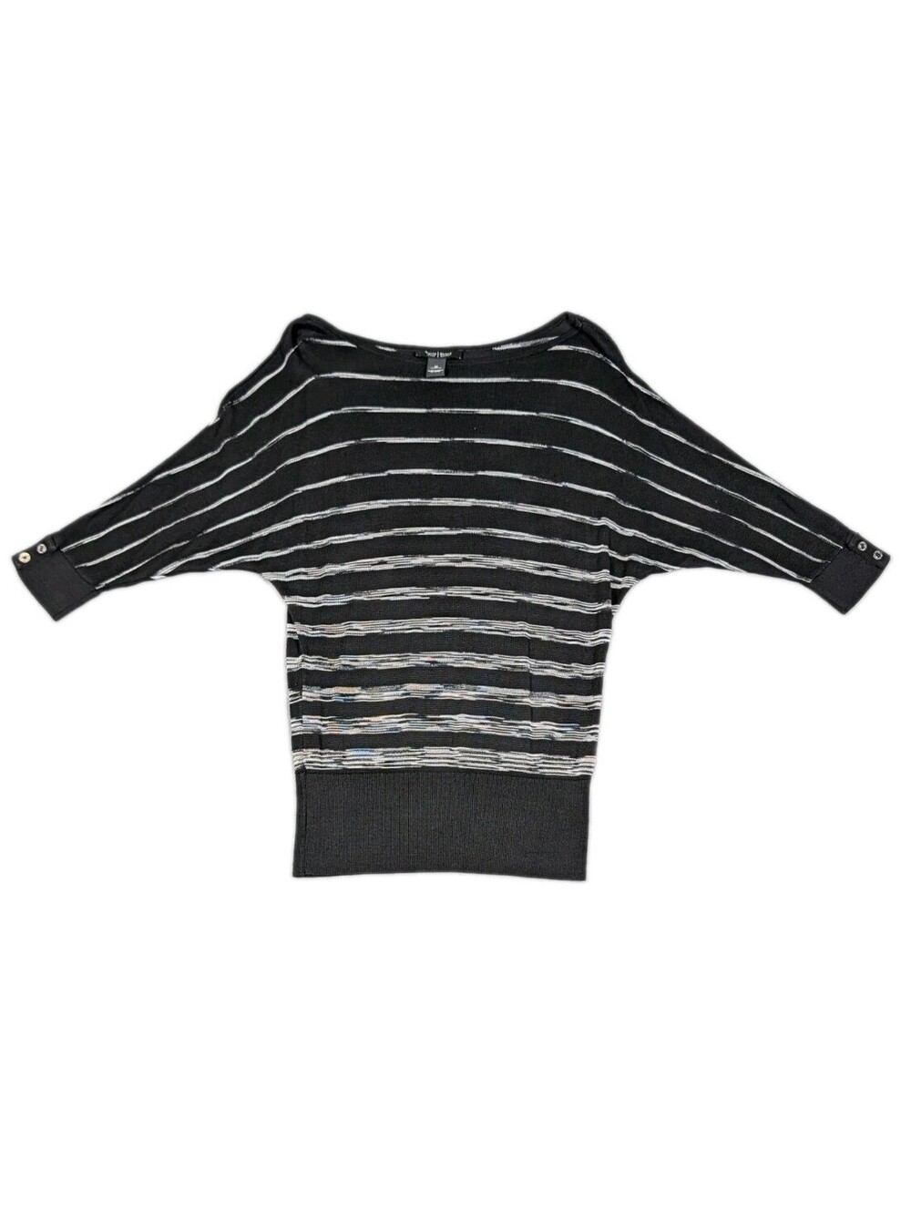 White House Black Market Women M Black Striped Dolman Batwing Sweater Tunic Knit